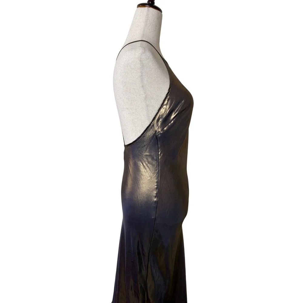 Free‎ People Gold Dust Midi Slip Dress Metallic Bronze Lace Back Halter XS NWT